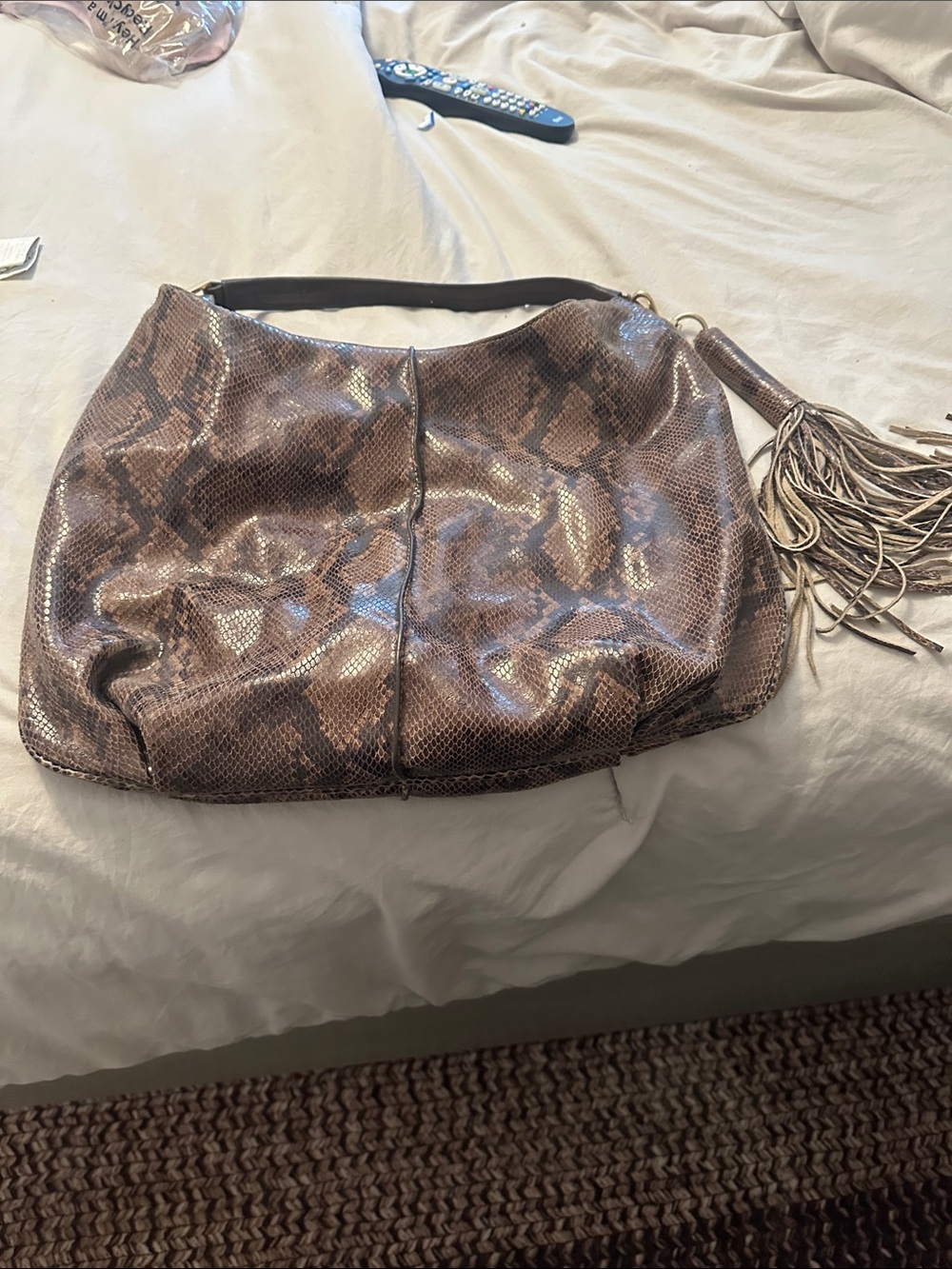 Brown Snakeskin Leather Bag 12x8 inches
